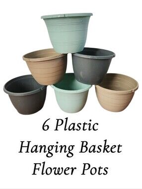 6 Plastic Hanging Basket Flower Pots